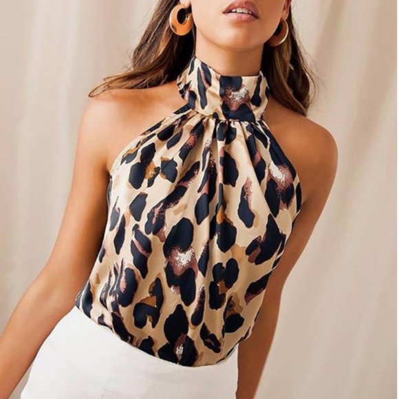 Tops - Sexy Leopard Sleeveless Halter Top